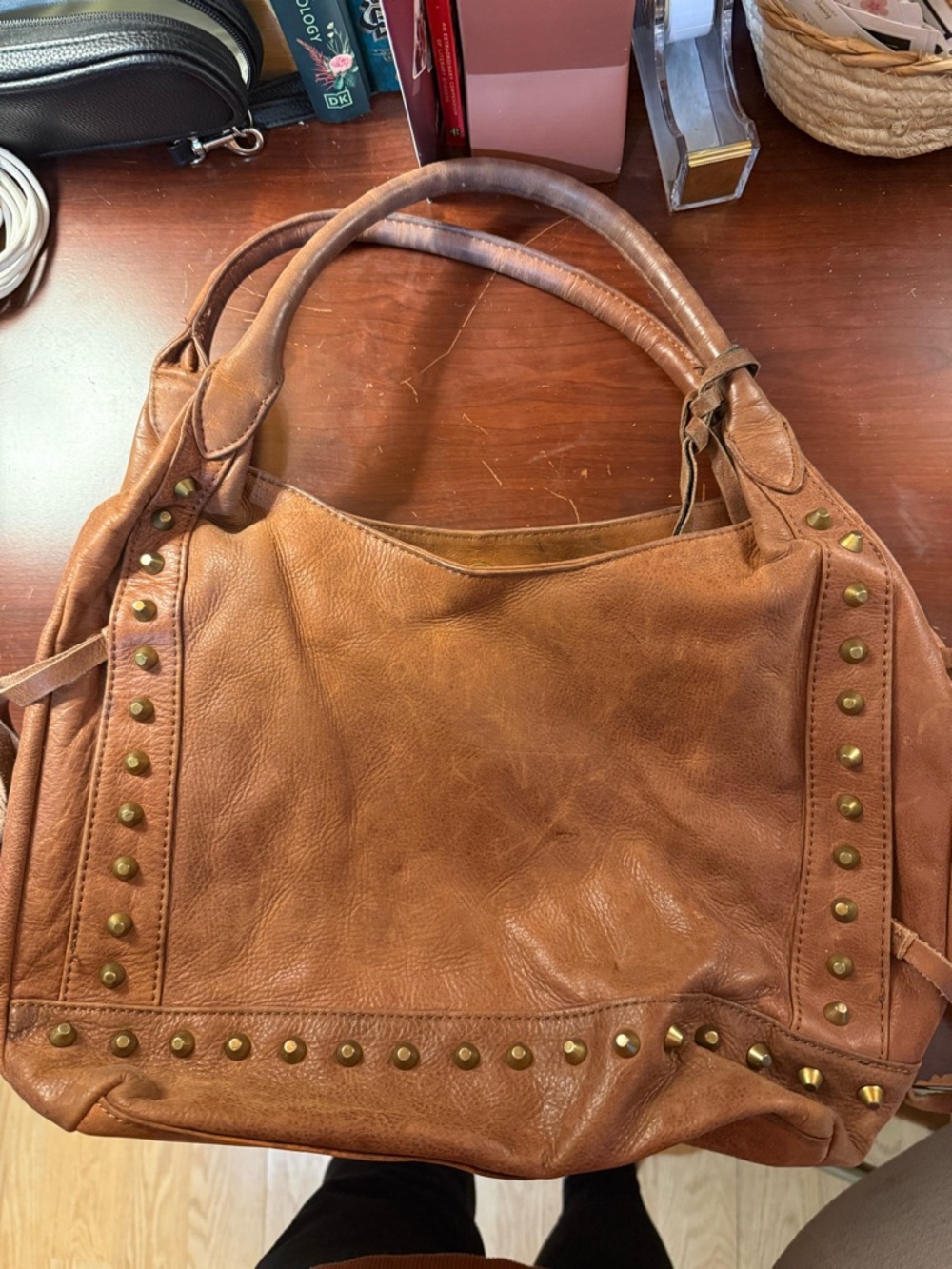 Lucky Brand Women's Tan Leather Studded Shoulder Bag